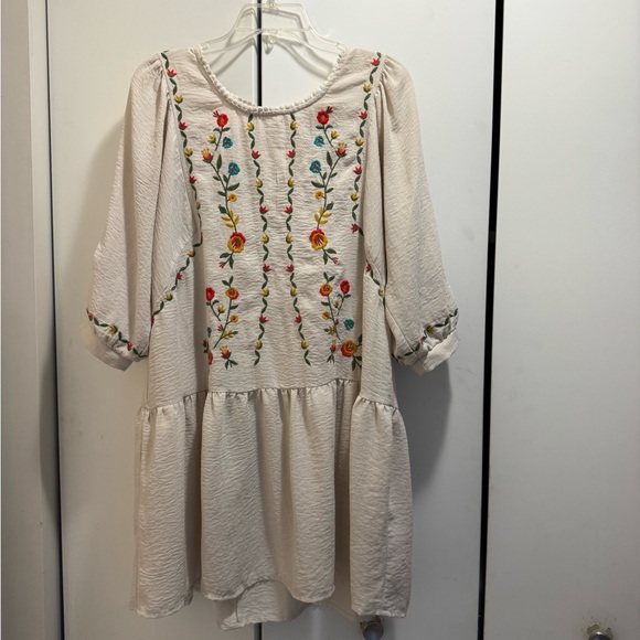 Umgee Tops - Umgee Dress with Floral Embroidery - Cream